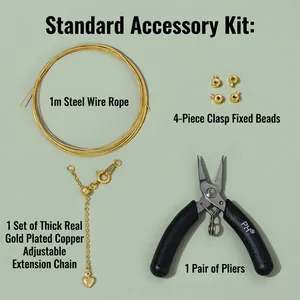 Kit professionnel de bijoux DIY incluant 1m de fil d'or, chaîne, perles et une pince