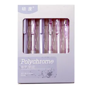 6-piece set of retractable quick-dry gel pens in elegant purple taro themed packaging