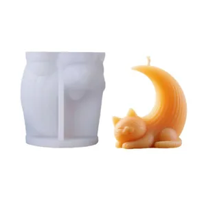 Cute Cat Moon Scented Candle Silicone Mold Handmade DIY Crafting Soap Resin Plaster Mold Home Decorative Ornament Making Tool