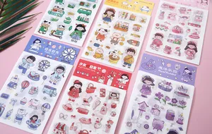 Ensemble varié d'autocollants décoratifs DIY de filles et animaux mignons pour journaux