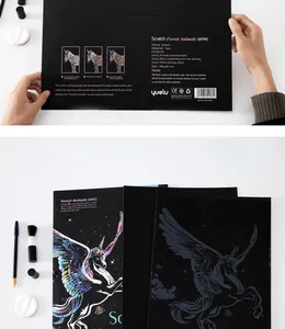 Detailansicht des kreativen Einhorn-Kratzbild-Sets mit Regenbogenpapier