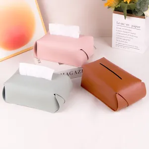 Minimalist leather tissue box holder for home storage in various soft colors