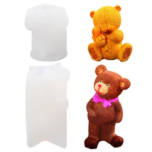 Detailed macro view of 3D bear silicone molds showing finished candle and ice examples