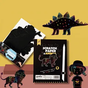Kids Creative DIY Die-Cut Scratch Art Paper Set Animal Dinosaur Ocean Pattern Colorful Handmade Drawing Cards Craft Kit For Children
