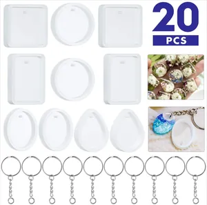 20-piece DIY crystal resin mold set with keychain rings for handmade jewelry making