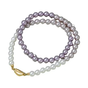 Elegante Halskette mit lavendelfarbenen und weißen Perlen und 14K Gold-Inget-Verschluss