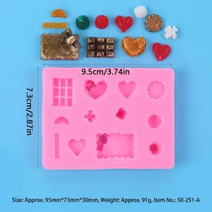Rosa Silikonform für DIY Fondant mit Herz- und Schokoladenformen, inklusive Maße