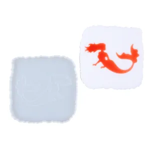 Square mermaid silicone mold for DIY resin coasters and handmade craft casting