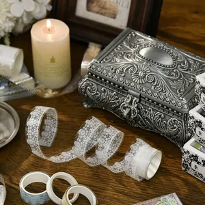 Vintage lace pattern PET tape for journaling and DIY decor in a classical setting