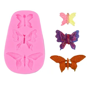 3-cavity butterfly silicone mold for fondant cake and chocolate DIY decorating.