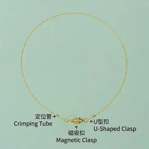 Collar de hilo de acero bañado en oro de 14K con cierre magnético para creación de joyas