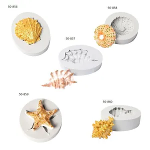 Detailed view of marine life series silicone molds for fondant starfish and conch shells