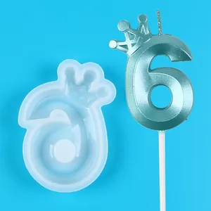 Detailed crown number 6 silicone mold for making birthday cake candles and decorative chocolates