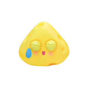 Cute yellow cheese squeeze toy for stress relief with cartoon sad face expression