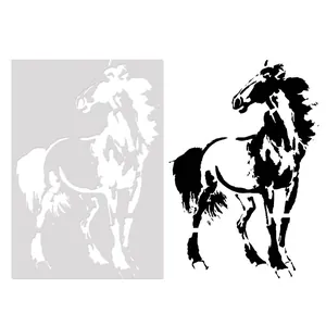 Horse painting template stencil showing hollow design and finished silhouette pattern.