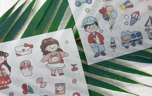 Gros plan détaillé d'autocollants de fille de dessin animé pour scrapbooking et journaux DIY