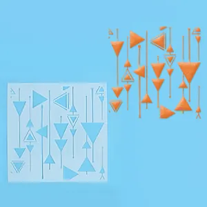 Pochoir géométrique avec effet de motif de triangle orange sur un fond bleu clair