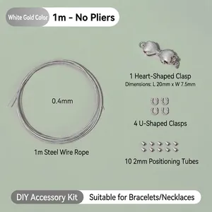 Detailansicht des DIY-Schmucksets mit Stahldraht, Herzverschluss und Quetschperlen.