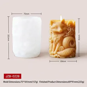 Moule en silicone relief renard détaillé et bougie d'aromathérapie avec dimensions
