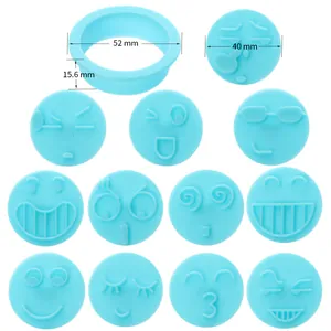 12-teiliges blaues Emoji-Ausstechformen-Set für Fondant-Backen und Kuchendekoration