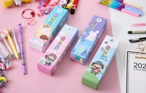Detail view of creative stationery blind box pens set with cute cartoon illustrations