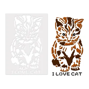 DIY cat painting stencil for crafts featuring an adorable kitten and I Love Cat text