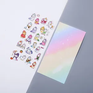 Hoja de pegatinas de unicornios lindos con tarjeta de fondo degradado para manualidades