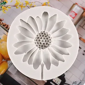 Macro detail of white daisy sunflower silicone mold for DIY fondant and chocolate