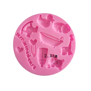 Macro view of pink baby shower silicone mold with various shapes and size annotations