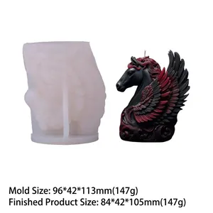 Mesures détaillées pour le moule en silicone de bougie parfumée Pegasus à relief DIY