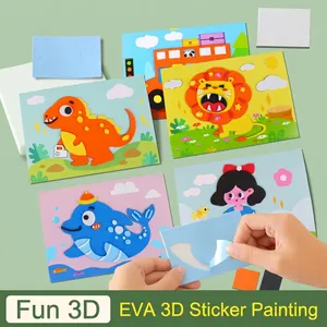 DIY 3D EVA foam sticker art kit for kids featuring cute dinosaur and lion patterns