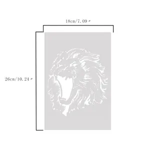 Lion head painting stencil showing dimensions 18x26cm for DIY art and crafts decoration