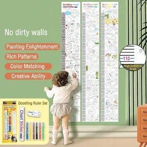 Set Adesivi DIY per la Misurazione dell'Altezza per Bambini Decorazione Parete con Pastelli a Cera e Metro a Nastro Regalo Creativo Genitore-Figlio