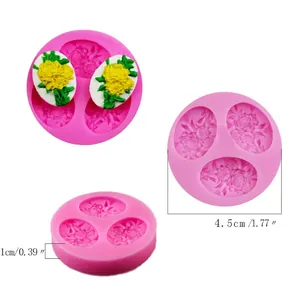 Pink 3-cavity peony flower silicone mold for cake fondant and DIY baking tools.