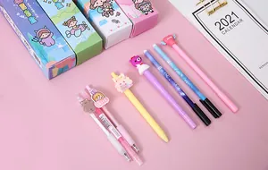 Close-up of creative cartoon blind box stationery set with cute retractable pens
