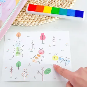 Children's finger painting ink pad set with 7-color rainbow washable pigment ink