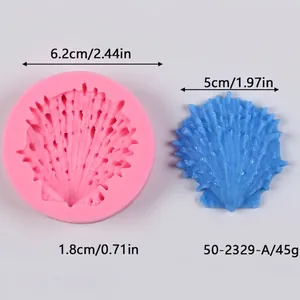 Detailed view and dimensions of pink seashell silicone mold for fondant cake decoration