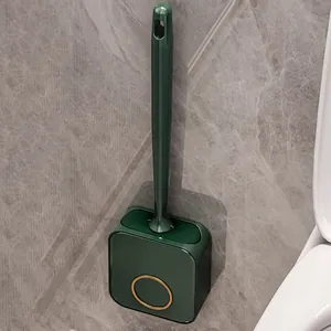 Escobilla de baño de silicona de lujo montada en pared verde oscuro con detalles oro