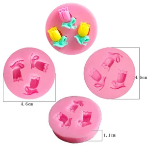 Pink round tulip flower silicone fondant mold for DIY cake decorating and clay crafts 4.6cm