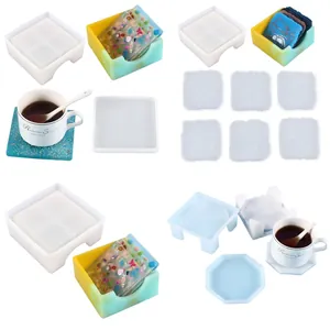 DIY Silicone Resin Molds Set Square Octagonal Coaster Storage Box Crystal Epoxy Casting Molds For Home Craft Decor