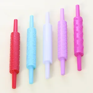 Plastic DIY Cake Baking Embossing Rolling Pin Fondant Flower Pattern Pastry Tool For Home Kitchen Cookie Decoration