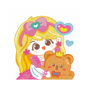 Kit per pittura a diamante fai-da-te con simpatica bambina dei cartoni e orsetto