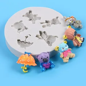Mini bear and umbrella silicone mold for DIY fondant cake decoration and resin art