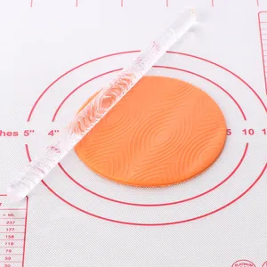 Transparent acrylic rolling pin with embossed leaf pattern for fondant cake decorating