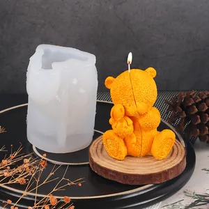 Close-up of a 3D bear-shaped silicone mold for making DIY textured aromatherapy candles