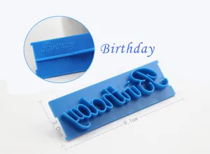 Blue cursive alphabet fondant stamp mold for birthday cake decorating detail view