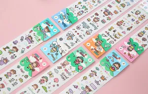 Detailed view of colorful cartoon girl waterproof PVC stickers for DIY journal decor