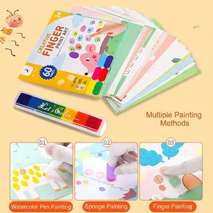Complete kids creative finger print art painting kit with 60 drawing pages and ink pads