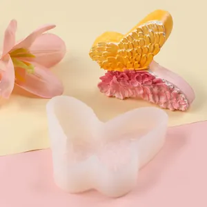 Vue détaillée d'un moule en silicone papillon et de son exemple de création en plâtre