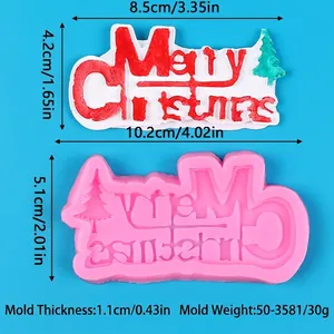 Detailansicht der Abmessungen der Merry Christmas Silikonform für DIY-Bastelarbeiten